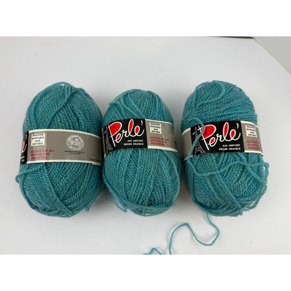 Lion Brand Perle Yarn Teal Blue 40g Skeins Made in France Vintage Lot of 3 973